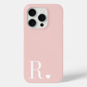 Girly pink white monogram initial iPhone 15 pro case