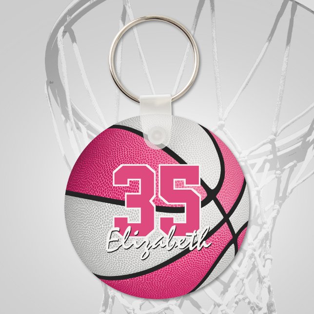 girly pink white personalized basketball keychain (Creator Uploaded)
