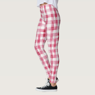 Girly Pink White Plaid Leggings