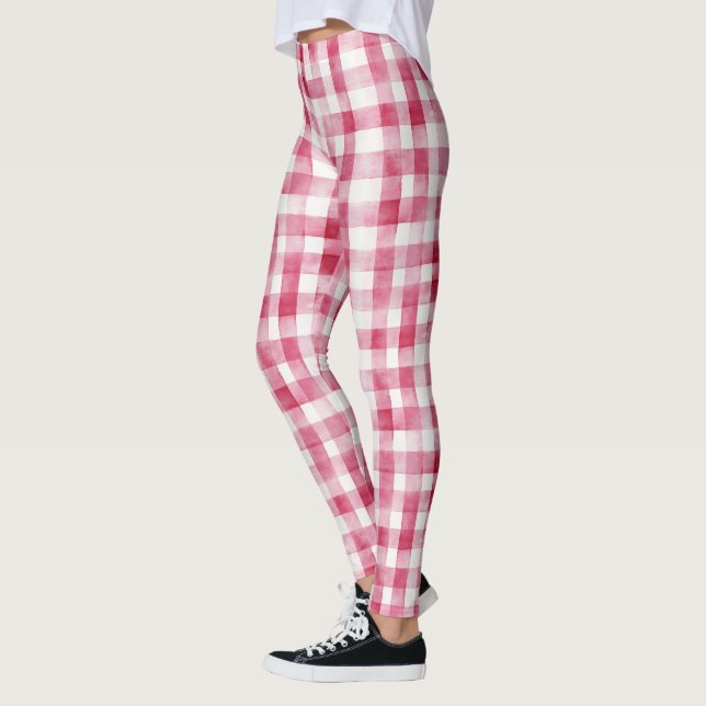  Girly Pink White Plaid Leggings (Left)