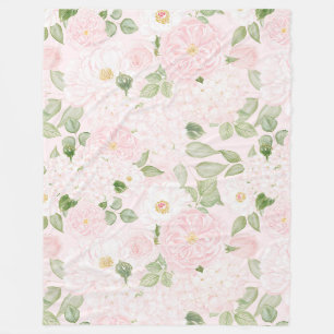 Girly Pink White Pretty Flowers Fleece Blanket