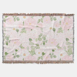 Girly Pink White Pretty Flowers Throw Blanket