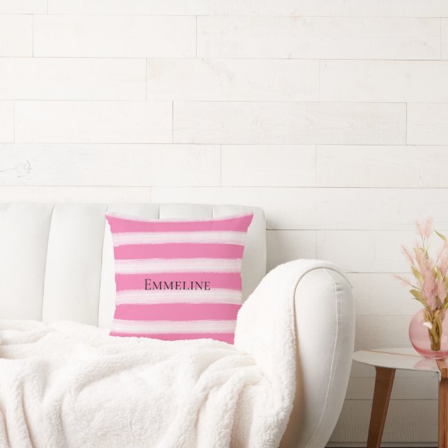 Girly Pink White Stripes  Cushion (Couch)