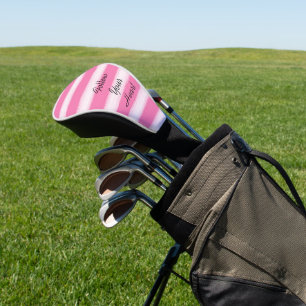 Girly Pink White Stripes Golf Head Cover
