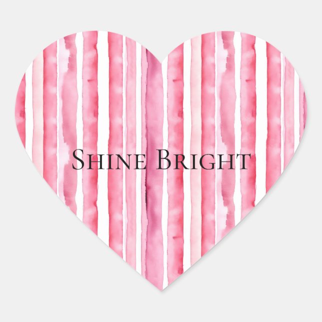 Girly Pink White Stripes Heart Sticker (Front)