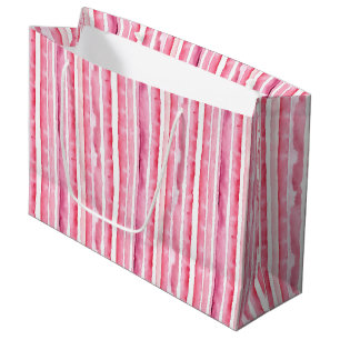 Girly Pink White Stripes Large Gift Bag