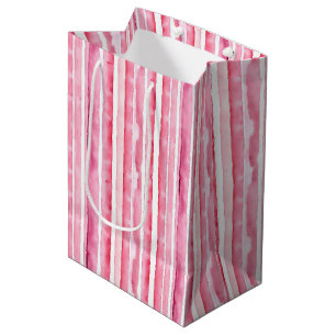 Girly Pink White Stripes Medium Gift Bag