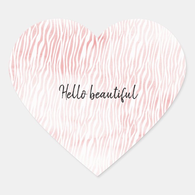 Girly Pink White Watercolor Animal Zebra Print Heart Sticker (Front)