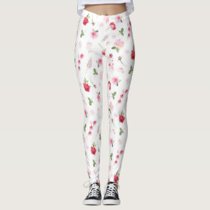 Girly Pink White Watercolor Floral Pattern Leggings