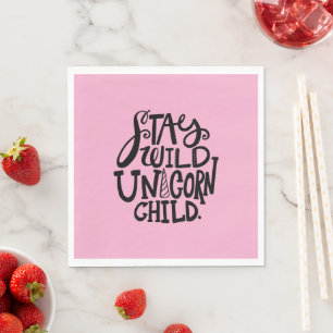 Girly Pink Wild Unicorn Birthday Napkin