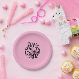Girly Pink Wild Unicorn Birthday Paper Plate