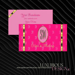 Girly Pink with Monogram Patterned Letters Modern Business Card