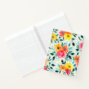 Girly Pink Yellow Watercolor Floral Illustration Notebook