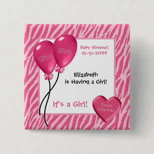 Girly Pink Zebra Print Girl Baby Shower 15 Cm Square Badge