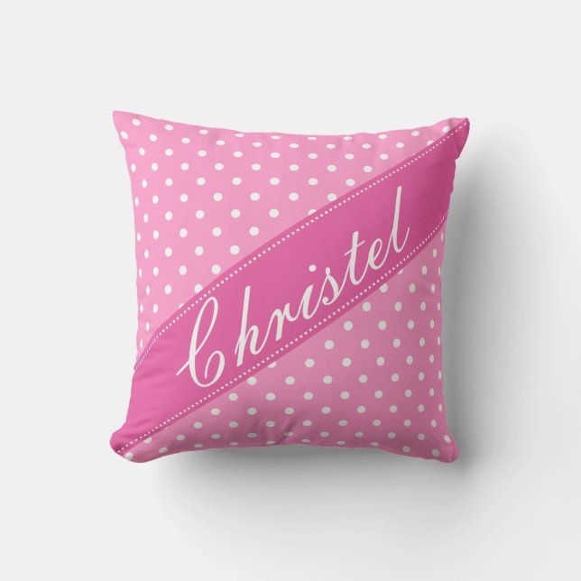 Girly pink zipped pillow cushions with polka dots (Front)