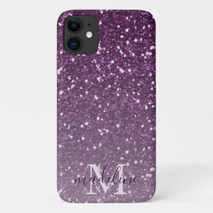 Girly Plum Glitter Monogrammed Name iPhone 11 Case-Mate iPhone Case