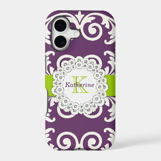 Girly Plum Purple Green Swirls Floral Pattern