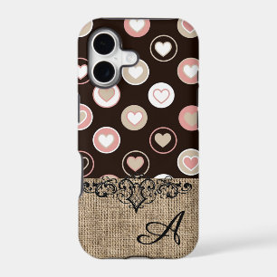 Girly Polka Dots and Burlap Pattern With Monogram
