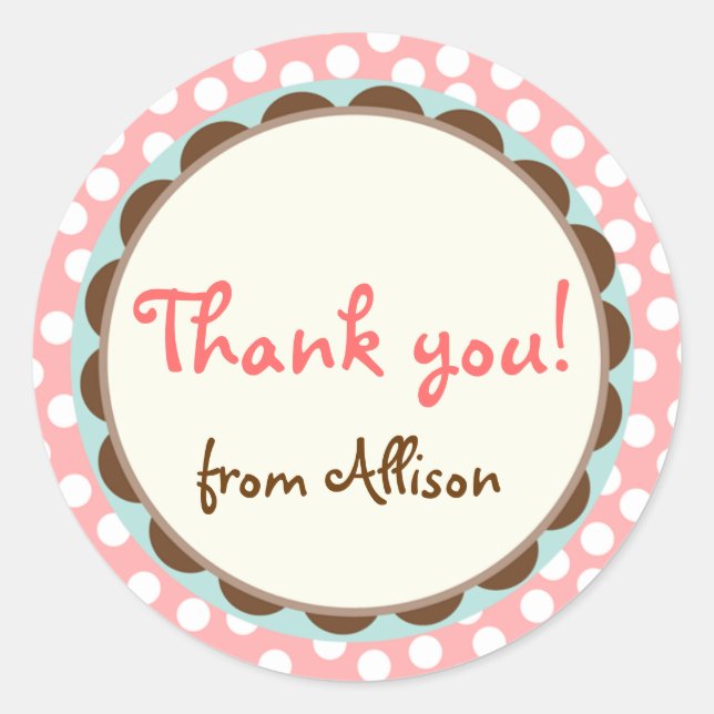Girly Polka Dots Thank You Stickers (Front)