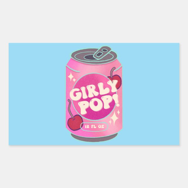  Girly Pop Cherry Soda Can | Retro Y2K Pink Rectangular Sticker (Front)