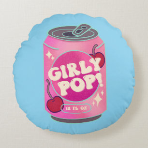 Girly Pop Cherry Soda Can Retro Y2K Pink Round Cushion