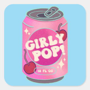 Girly Pop Cherry Soda Can Retro Y2K Pink Square Sticker