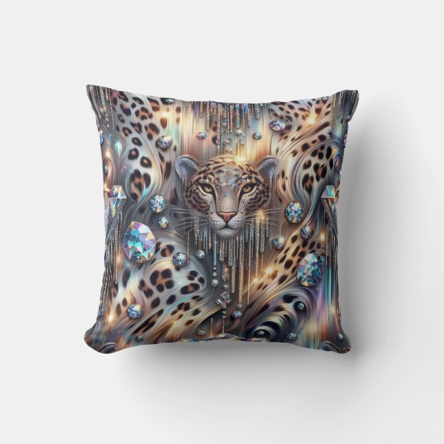Girly Posh Leopard Print Opal Cushion (Front)