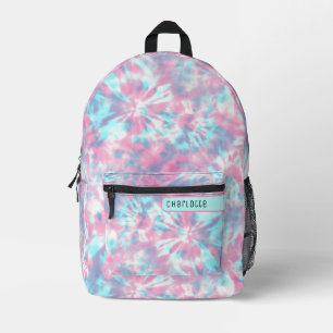 Girly Powder Pink & Electric Blue Shibori Pattern Printed Backpack