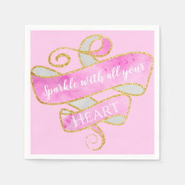 Girly Pretty Blush Pink Gold Glitter Sparkle Heart Napkin