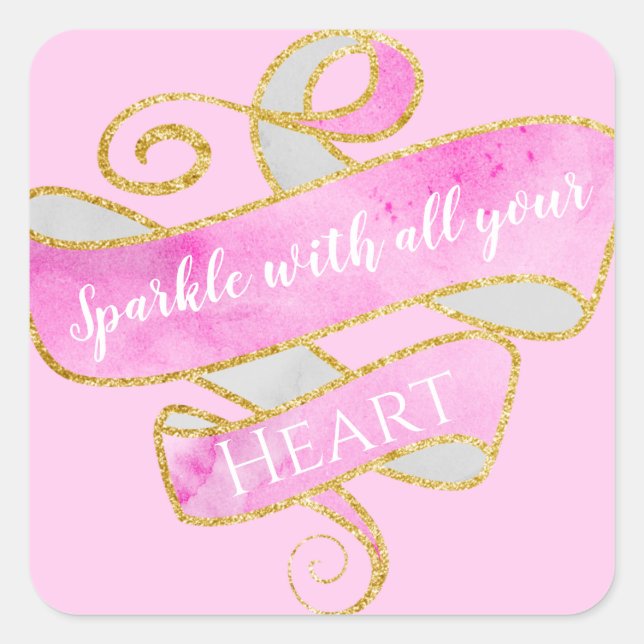Girly Pretty Blush Pink Gold Glitter Sparkle Heart Square Sticker (Front)