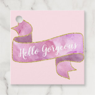 Girly Pretty Blush Pink Hello Gorgeous Gold Ribbon Favour Tags
