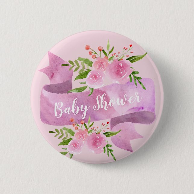 Girly, Pretty, Chic, Floral Blush Pink Baby Shower 6 Cm Round Badge (Front)