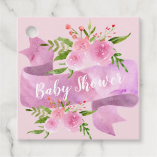 Girly, Pretty, Chic, Floral Blush Pink Baby Shower Favour Tags