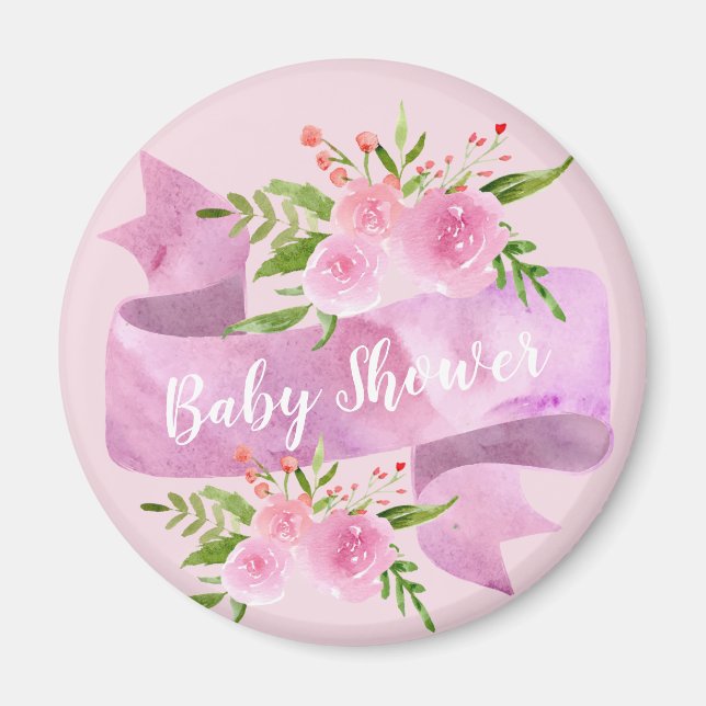 Girly, Pretty, Chic, Floral Blush Pink Baby Shower Magnet (Front)
