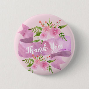Girly Pretty Chic Floral Blush Pink Rose Thank You 6 Cm Round Badge