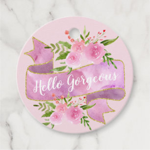 Girly Pretty Floral Blush Pink Hello Gorgeous Gold Favour Tags