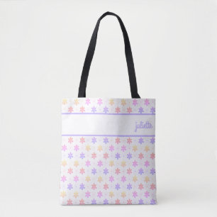 GIRLY PRETTY PALE PURPLE SMALL FLOWERS PRINT TOTE BAG