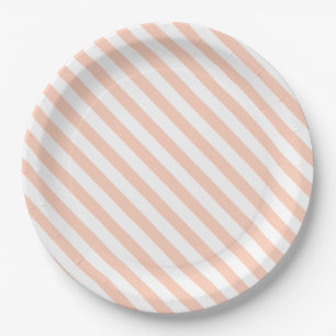 Girly pretty pink and white stripes Birthday party Paper Plate