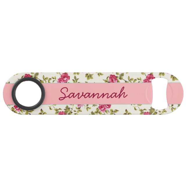 Girly Pretty Pink Floral Print Pattern Monogram (Front (Horizontal))