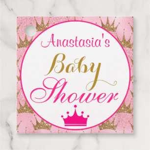 Girly Princess Hot Pink & Gold Glitter Baby Shower Favour Tags