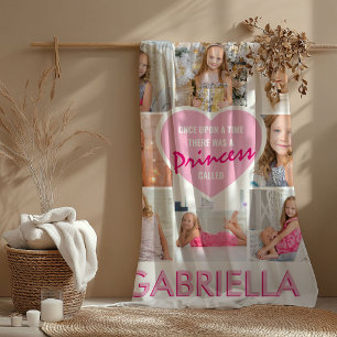 Girly Princess Photo Collage Heart   Name Fleece Blanket
