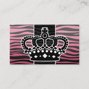 Girly princess pink and black zebra print business card