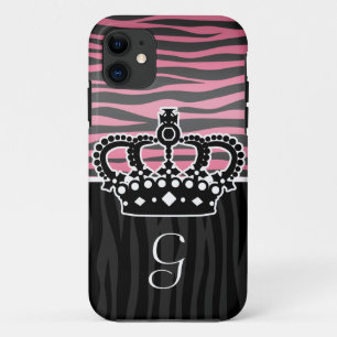Girly princess pink and black zebra print Case-Mate iPhone case