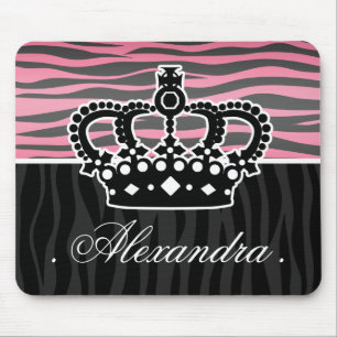 Girly princess pink and black zebra print mouse pad