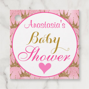 Girly Princess Pink and Gold Glitter Baby Shower Favour Tags