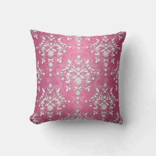 Girly Princess Pink Daisy Damask Cushion