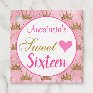 Girly Princess Pink Gold Glitter Sweet Sixteen 16 Favour Tags