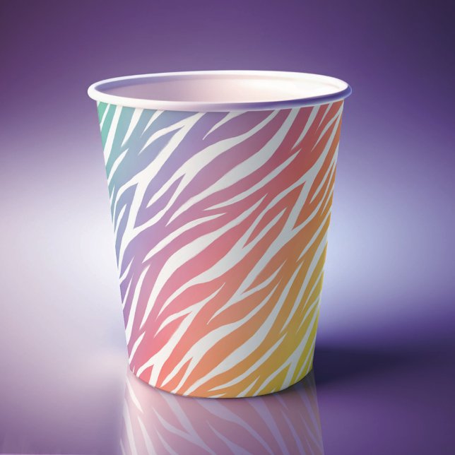 Girly Print Cute Trendy Cool Funny Zebra Rainbow Paper Cups (Creator Uploaded)