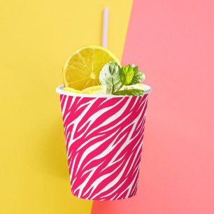 Girly Print Hot Pink Cute Trendy Cool Funny Zebra Paper Cups