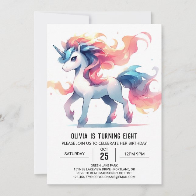 Girly Printable Horse Birthday Invitation (Front)